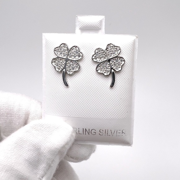 Jewelry - Sale $12 Firm! .925 Sterling 4 Leaf Clover Micro Pave Earrings